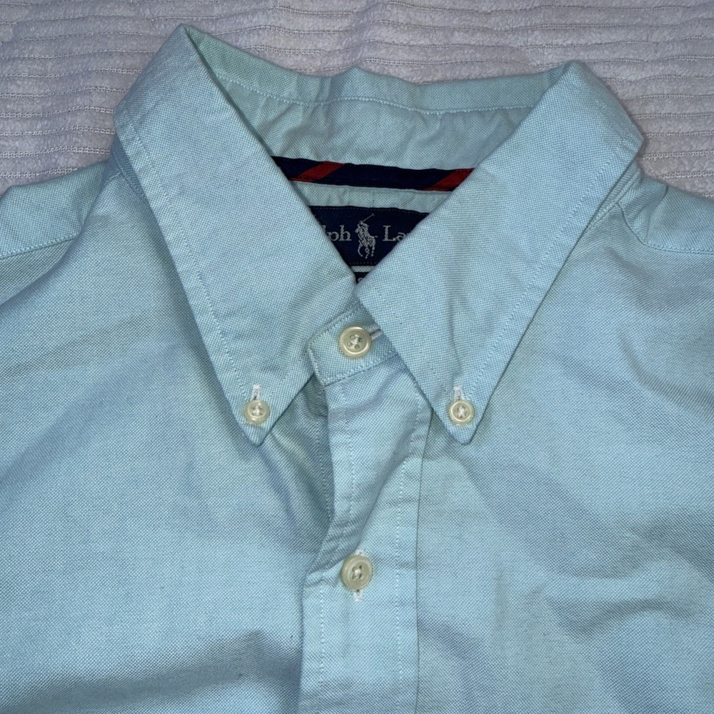 VTG Polo Ralph Lauren Custom Fit Shirt Mens Light Blue Cotton Button Down Preppy - Picture 12 of 15
